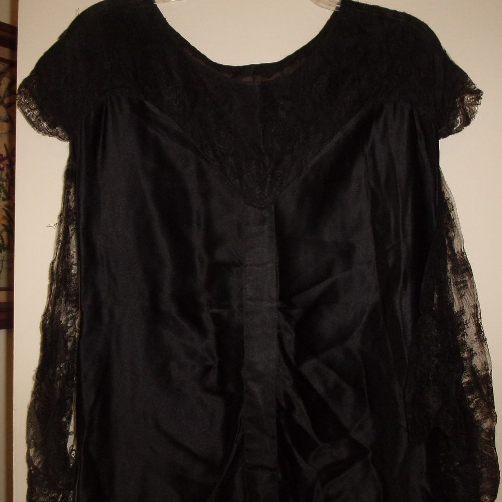Antique Black Lace Netting Satin Dress Cape - Gem